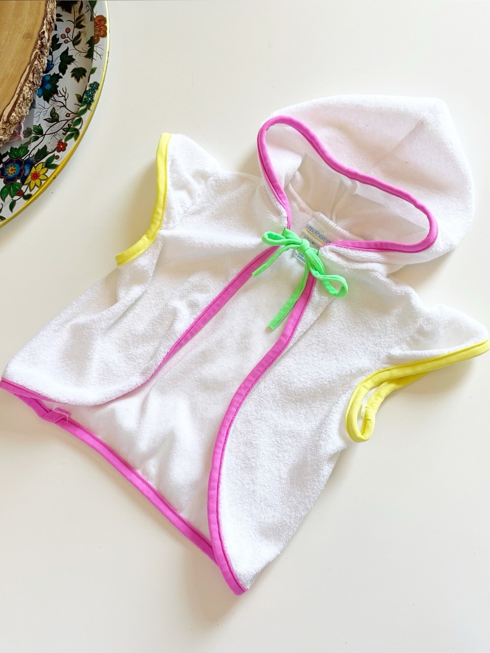 Vintage USA Made Motherhood Terry Tie Front Hooded Swim Coverup Top | 12m